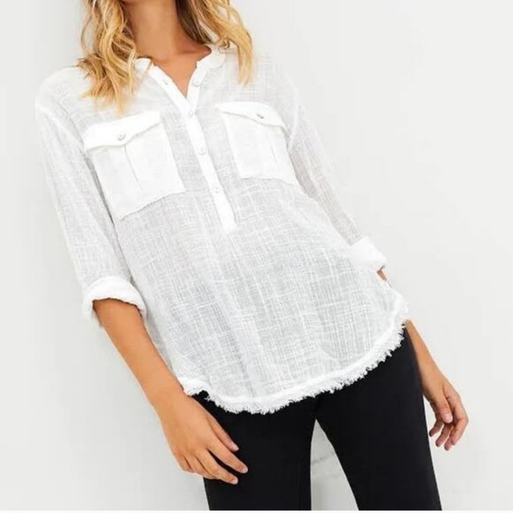 Free People Bohemian Chic Cotragecore Asymmetrical White Cotton Top Sz XS